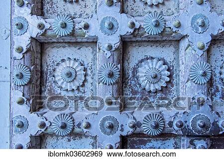 Stock Photo - "Blue painted wooden door, Mehrangarh Fort, Jodhpur, Rajasthan, India, Asia". Fotosearch