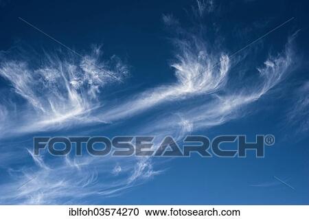 Stock Image - "Blue sky with cirrus clouds, Versmold, North Rhine-Westphalia, Germany, Europe". Fotosearch