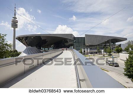 Stock Image - "BMW Welt or BMW World with the Olympic Tower, Munich, Upper Bavaria, Bavaria, Germany, Europe". Fotosearch