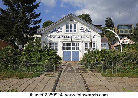 "Boathouse of the Blankenese sailing club, BSC, Blankenese quarter, Strandweg street on the Elbe river, Hamburg-Blankenese, Altona district, suburb on the Elbe river, Hamburg, Germany, Europe, PublicGround, Europe" View Large Photo Image Picture - "Boathouse of the Blankenese sailing club, BSC, Blankenese quarter, Strandweg street on the Elbe river, Hamburg-Blankenese, Altona district, suburb on the Elbe river, Hamburg, Germany, Europe, PublicGround, Europe". Fotosearch