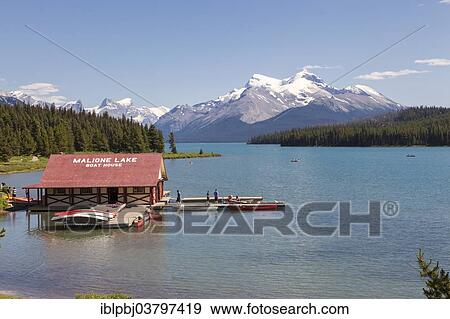 Stock Photo - "Boathouse on Maligne Lake, Jasper National Park, Canada, North America". Fotosearch