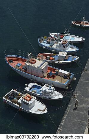Stock Image - "Boats in the harbor of Lipari town, Lipari island, Aeolian Islands, Italy, Europe". Fotosearch