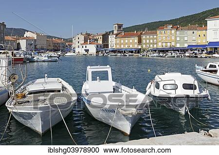 Stock Image - "Boats in the harbour, Cres Town, Island of Cres, Kvarner Gulf, Croatia, Europe". Fotosearch