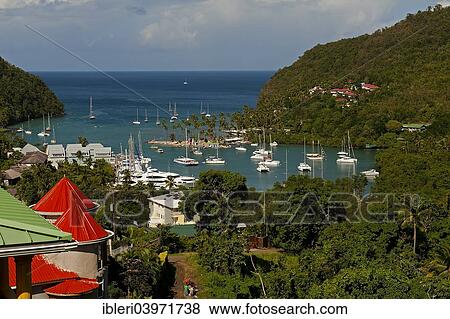 "Boats in the harbour, Marigot Bay, Castries, Saint Lucia, North America" View Large Photo Image Stock Photo - "Boats in the harbour, Marigot Bay, Castries, Saint Lucia, North America". Fotosearch