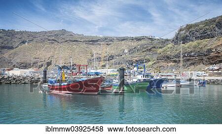 Stock Photo - "Boats in the harbour of Tazacorte, La Palma, Canary Islands, Spain, Europe". Fotosearch