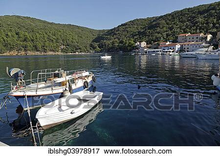 "Boats in the harbour, Valun, Island of Cres, Kvarner Gulf, Croatia, Europe" View Large Photo Image Stock Photo - "Boats in the harbour, Valun, Island of Cres, Kvarner Gulf, Croatia, Europe". Fotosearch