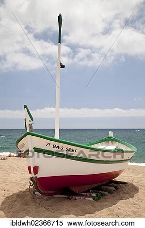 Stock Photography - "Boats on the beach, Calella de la Costa, Costa del Maresme, Catalonia, Spain, Europe, PublicGround, Europe". Fotosearch