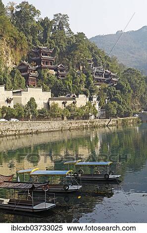 Stock Photography - "Boats on the Wuyang River, Zhenyuan, Guizhou, China, People's Republic of China, Asia". Fotosearch