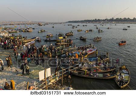 "Boats to ship people to the Sangam, the confluence of the rivers Ganges, Yamuna and Saraswati, during Kumbha Mela, Allahabad, Uttar Pradesh, India, Asia" View Large Photo Image Stock Image - "Boats to ship people to the Sangam, the confluence of the rivers Ganges, Yamuna and Saraswati, during Kumbha Mela, Allahabad, Uttar Pradesh, India, Asia". Fotosearch