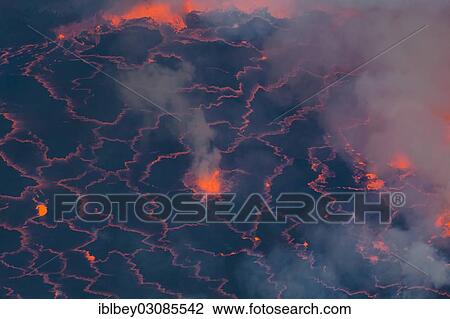 Stock Image - "Boiling lava lake in the crater of Mount Nyiragongo volcano, nahe Goma, Nord-Kivu, Congo, Democratic Republic of the Congo, Africa". Fotosearch