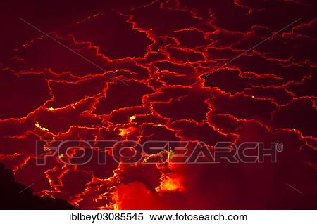 Stock Photography - "Boiling lava lake in the crater of Mount Nyiragongo volcano, nahe Goma, Nord-Kivu, Congo, Democratic Republic of the Congo, Africa". Fotosearch