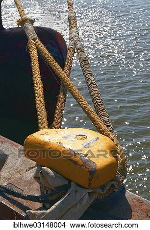 Picture - "Bollard with two ropes, Hamburger Containerhafen, Hamburg, Hamburg, Germany, Europe". Fotosearch
