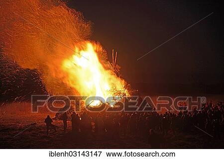 Stock Photo - "Bonfire or Biikebrennen, traditional folk festival in North Frisia, St. Peter-Ording, North Frisia, Schleswig-Holstein, Germany, Europe". Fotosearch