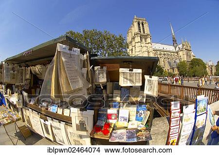 Picture - "Book stalls, Seine Bank near Notre Dame Cathedral, Paris, France, Europe". Fotosearch