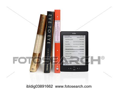 Stock Image - Books and e-book reader. Fotosearch