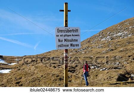 Stock Photography - "Border sign between Bavaria and Austria, Aschau, Klausberg, Chiemgau Alps, Bavaria, Germany, Europe". Fotosearch