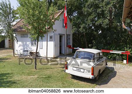 Stock Photograph - "Border station and Trabant, Dorfmuseum Monchhof, Seewinkel Village Museum, Burgenland, Austria, Europe". Fotosearch