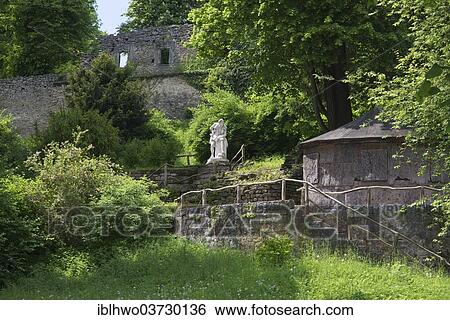 Stock Photograph - "Borkenhaeuschen, Borken Cottage, Shakespeare Monument and artificial ruins, Ilm Park, UNESCO World Heritage Site, Weimar, Thuringia, Germany, Europe". Fotosearch