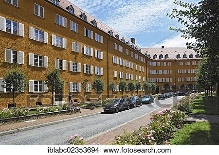"Borstei, a heritage protected residential area in the district of Moosach, Munich, Bavaria, Germany, Europe" View Large Photo Image Picture - "Borstei, a heritage protected residential area in the district of Moosach, Munich, Bavaria, Germany, Europe". Fotosearch