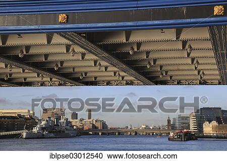"Bottom view of the iron structure of the Tower Bridge, River Thames, City of London, London, London region, England, United Kingdom, Europe" View Large Photo Image Stock Image - "Bottom view of the iron structure of the Tower Bridge, River Thames, City of London, London, London region, England, United Kingdom, Europe". Fotosearch