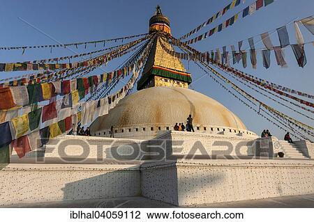"Boudhanath Stupa, adorned with prayer flags, evening light, Boudhanath, UNESC World Heritage Site, Kathmandu, Nepal, Asia" View Large Photo Image Stock Image - "Boudhanath Stupa, adorned with prayer flags, evening light, Boudhanath, UNESC World Heritage Site, Kathmandu, Nepal, Asia". Fotosearch