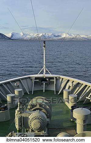 Stock Image - "Bow of MS Kong Harald heading towards Andoya island, Nordland, Vesteralen, Norway, Europe". Fotosearch