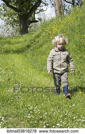 "Boy, 3, walking across a blossoming spring meadow" View Large Photo Image Stock Photo - "Boy, 3, walking across a blossoming spring meadow". Fotosearch