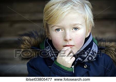 Stock Photo - "Boy, 7 years, Portrait". Fotosearch