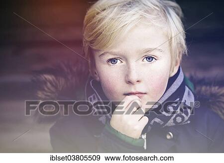 Stock Photo - "Boy, 7 years, Portrait". Fotosearch