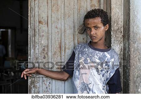Stock Image - "Boy on a market in Debark, Ethiopia, Africa". Fotosearch