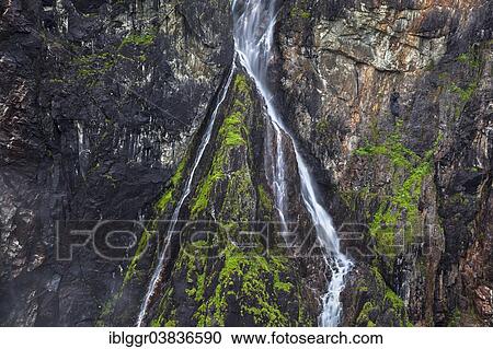 Stock Image - "Branch of the Voringsfossen waterfall near Eidfjord, Hardangervidda, Hordaland, Norway, Europe". Fotosearch