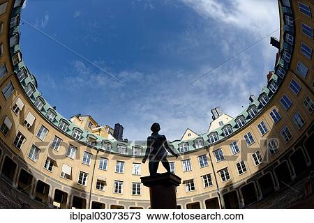 Stock Image - "Brantingtorget, courtyard, fisheye view, Gamla Stan, Stockholm, Stockholm County, Sweden, Europe". Fotosearch