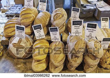 Stock Image - "Bread stall, Borough Market, Southwark, London, England, United Kingdom, Europe". Fotosearch