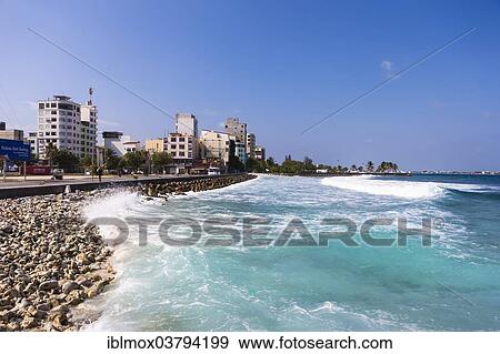 Stock Photo - "Breakwater on the island of Male, North Male Atoll, Maldives, Asia". Fotosearch