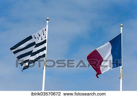 Stock Image - Breton and French flags. Fotosearch