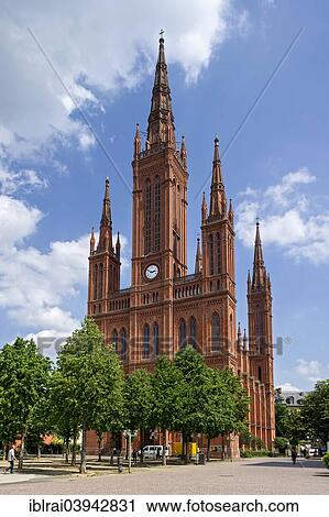 "Brick building, neo-Gothic Marktkirche church, Wiesbaden, Hesse, Germany, Europe" View Large Photo Image Stock Image - "Brick building, neo-Gothic Marktkirche church, Wiesbaden, Hesse, Germany, Europe". Fotosearch