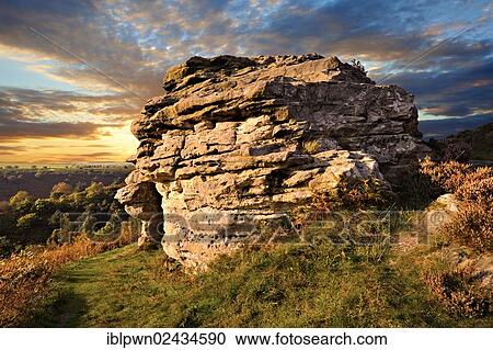 Stock Image - "Bridestone rock formation in Dalby forest, North York Moors National Park, North Yorkshire, England, United Kingdom, Europe". Fotosearch