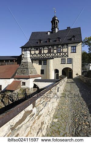 Bridge, bakery with a kitchen chimney and the Amtshaus administrative building or gatehouse, Schloss Burgk Castle, Thuringia, Germany, Europe View Large Photo Image Stock Photo - Bridge, bakery with a kitchen chimney and the Amtshaus administrative building or gatehouse, Schloss Burgk Castle, Thuringia, Germany, Europe. Fotosearch
