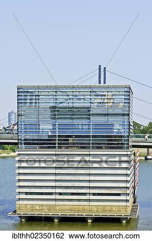 Stock Image - "Bridge house in the shape of a cube, Duesseldorf harbour, Medienhafen harbour, Duesseldorf, Rhineland, North-Rhine Westphalia, Germany, Europe". Fotosearch