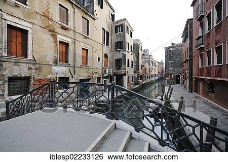 Stock Photograph - "Bridge, houses along a canal, Venice, Venezia, Venetien, Italy, Europe". Fotosearch