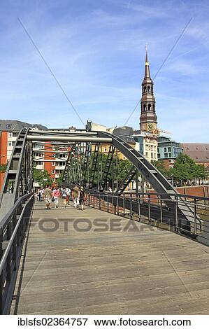 "Bridge in the Speicherstadt district, view of the city center and Katharinenkirche church, Hamburg, Germany, Europe" View Large Photo Image Stock Photo - "Bridge in the Speicherstadt district, view of the city center and Katharinenkirche church, Hamburg, Germany, Europe". Fotosearch