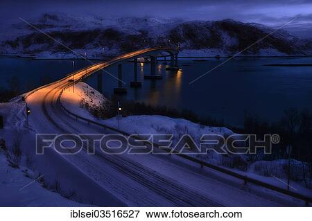 "Bridge with fjord by moonlight, Sommeroya, Tromso, ‪Troms, Northern Norway, Norway, Europe" View Large Photo Image Stock Photo - "Bridge with fjord by moonlight, Sommeroya, Tromso, ‪Troms, Northern Norway, Norway, Europe". Fotosearch