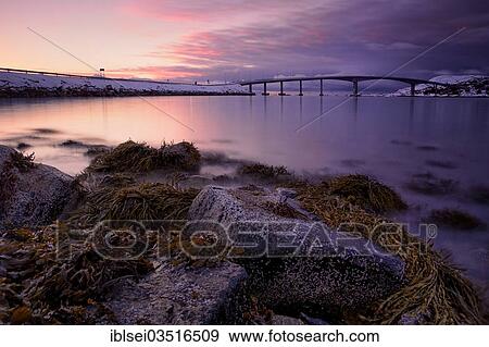 "Bridge with fjord in the evening light, Sommeroya, Tromso, ‪Troms, Northern Norway, Norway, Europe" View Large Photo Image Stock Photo - "Bridge with fjord in the evening light, Sommeroya, Tromso, ‪Troms, Northern Norway, Norway, Europe". Fotosearch
