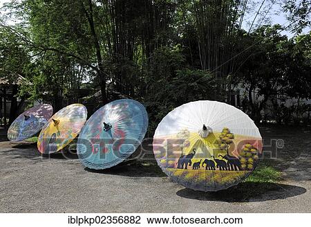 Stock Image - "Brightly coloured umbrellas, Chiang Mai, Thailand, Asia". Fotosearch