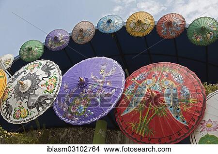 "Brightly painted Asian sun umbrellas made of paper, Chiang Mai, Chiang Mai Province, Thailand, Asia" View Large Photo Image Picture - "Brightly painted Asian sun umbrellas made of paper, Chiang Mai, Chiang Mai Province, Thailand, Asia". Fotosearch