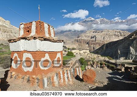 "Brightly painted Chorten, colours of the Sakya sect, Tetang, Upper Mustang, Nepal, Asia" View Large Photo Image Stock Image - "Brightly painted Chorten, colours of the Sakya sect, Tetang, Upper Mustang, Nepal, Asia". Fotosearch