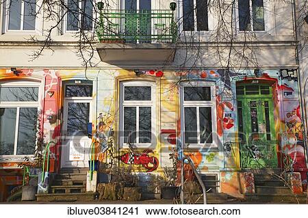 "Brightly painted homes, alternative scene, Hafenstrasse, St. Pauli, Hamburg, Germany, Europe" View Large Photo Image Stock Image - "Brightly painted homes, alternative scene, Hafenstrasse, St. Pauli, Hamburg, Germany, Europe". Fotosearch