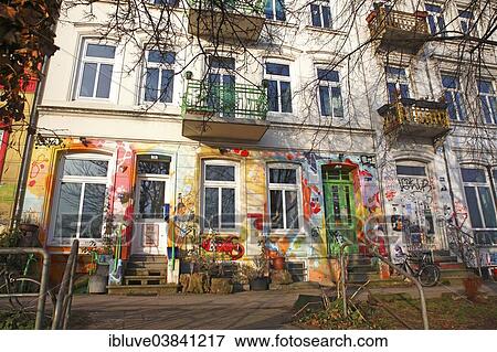 "Brightly painted homes, alternative scene, Hafenstrasse, St. Pauli, Hamburg, Germany, Europe" View Large Photo Image Stock Photo - "Brightly painted homes, alternative scene, Hafenstrasse, St. Pauli, Hamburg, Germany, Europe". Fotosearch