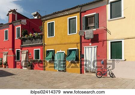 Brightly painted houses, Burano, Venice, Veneto, Italy, Europe View Large Photo Image Stock Photo - Brightly painted houses, Burano, Venice, Veneto, Italy, Europe. Fotosearch