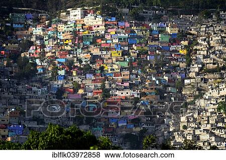 "Brightly painted houses in a slum, Port-au-Prince, Haiti, North America" View Large Photo Image Stock Photo - "Brightly painted houses in a slum, Port-au-Prince, Haiti, North America". Fotosearch